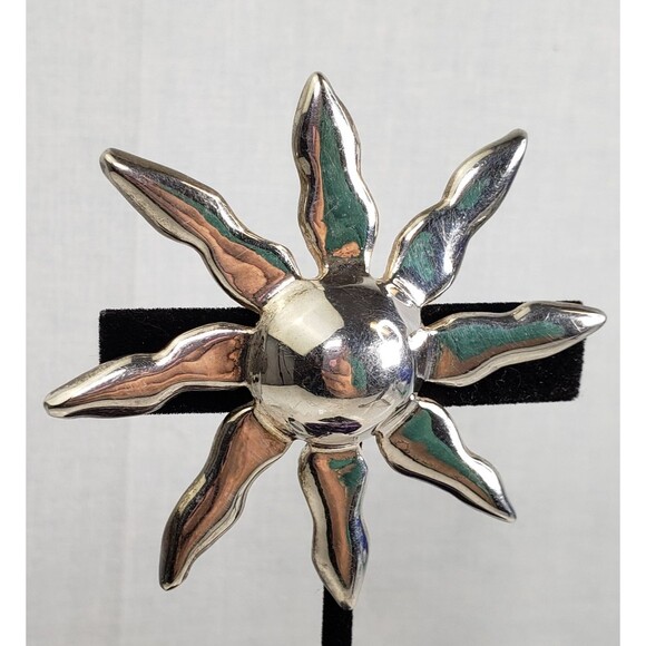 Vintage Signed MJ Marie Jennifer Silver Plated Sun Pendant 3" Brooch - Picture 4 of 14